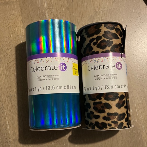 Celebrate It Other - Celebrate It Faux Leather Ribbon Set - Shimmering Blue and Wild Leopard